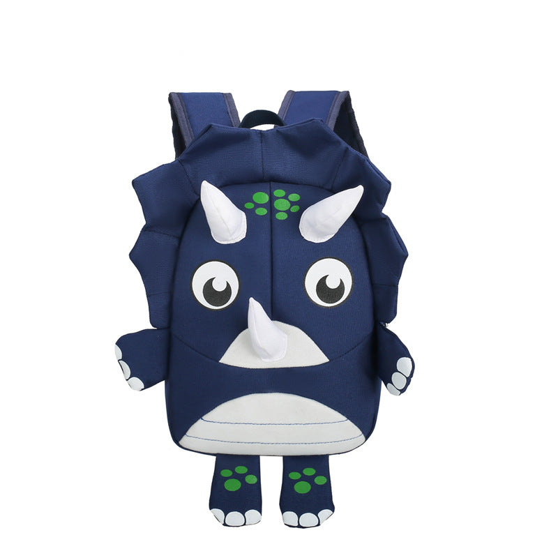 Blue dinosaur-shaped backpack on a white background
