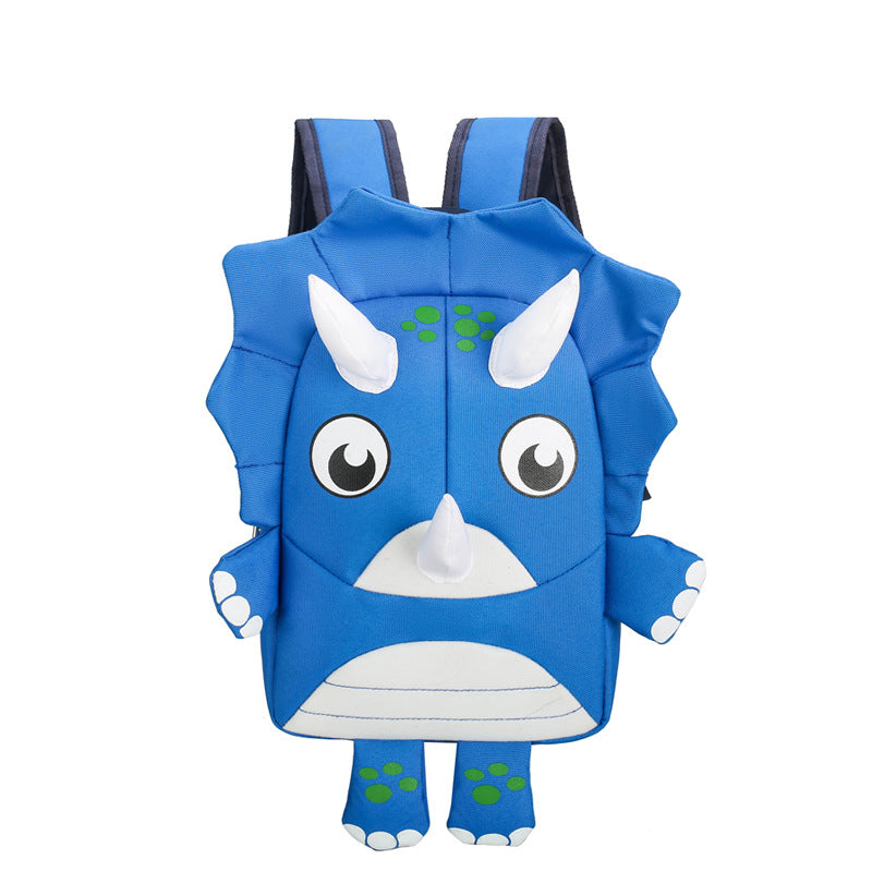 Blue dinosaur-shaped backpack on a white background
