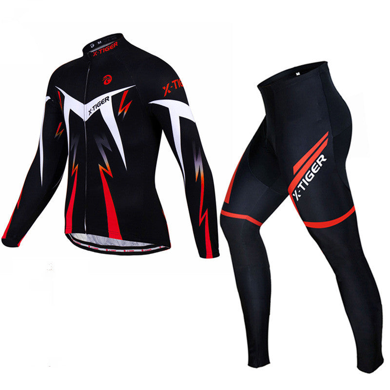 Men's Long Sleeve Cycling Jersey Set – Quick-Dry Road Bike Suit | Red & Green | XS–3XL
