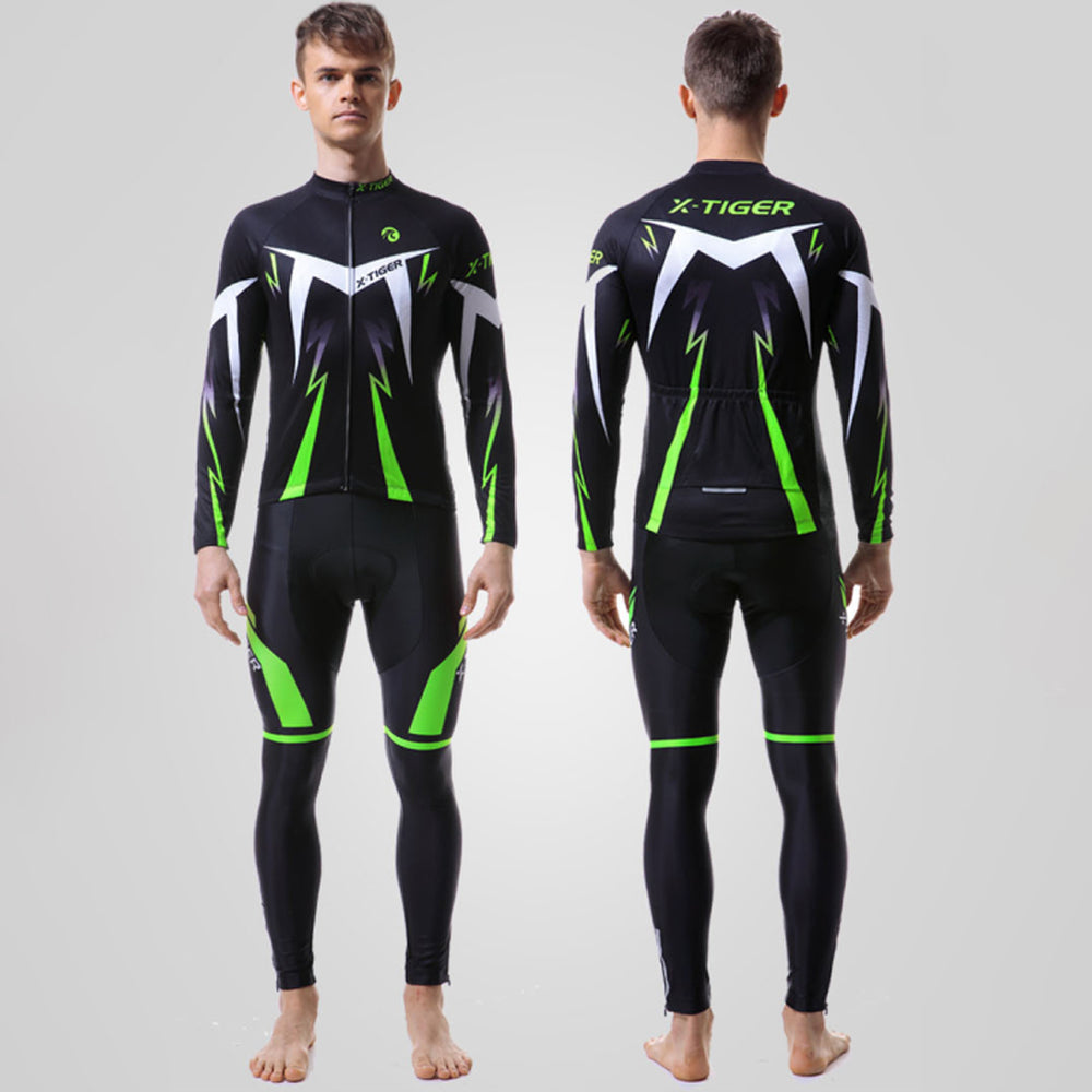 Men's Long Sleeve Cycling Jersey Set – Quick-Dry Road Bike Suit | Red & Green | XS–3XL
