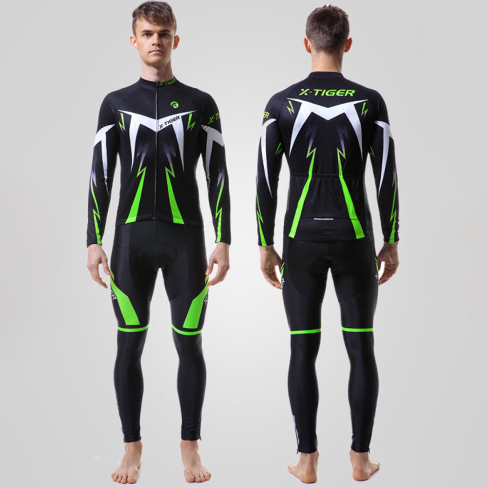 Men's Long Sleeve Cycling Jersey Set – Quick-Dry Road Bike Suit | Red & Green | XS–3XL