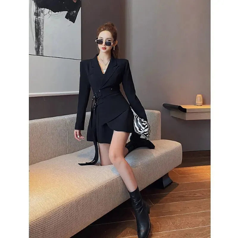 Elegant Blazer Dress Mini flared V-neck Dress - EX-STOCK CANADA