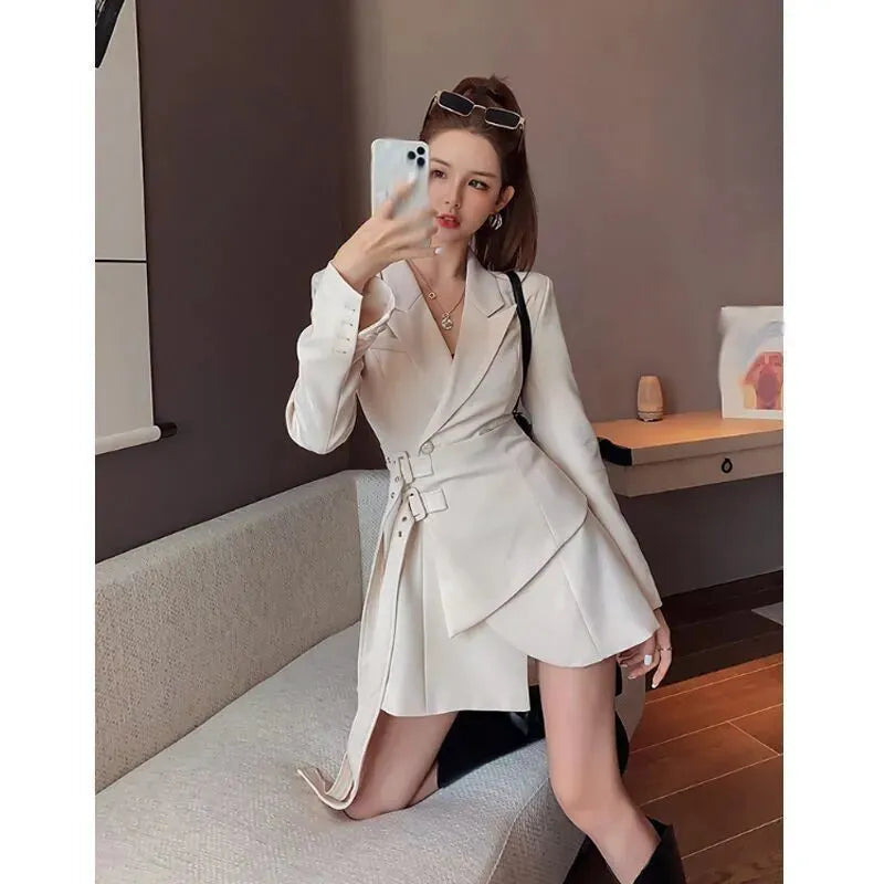 Elegant Blazer Dress Mini flared V-neck Dress - EX-STOCK CANADA