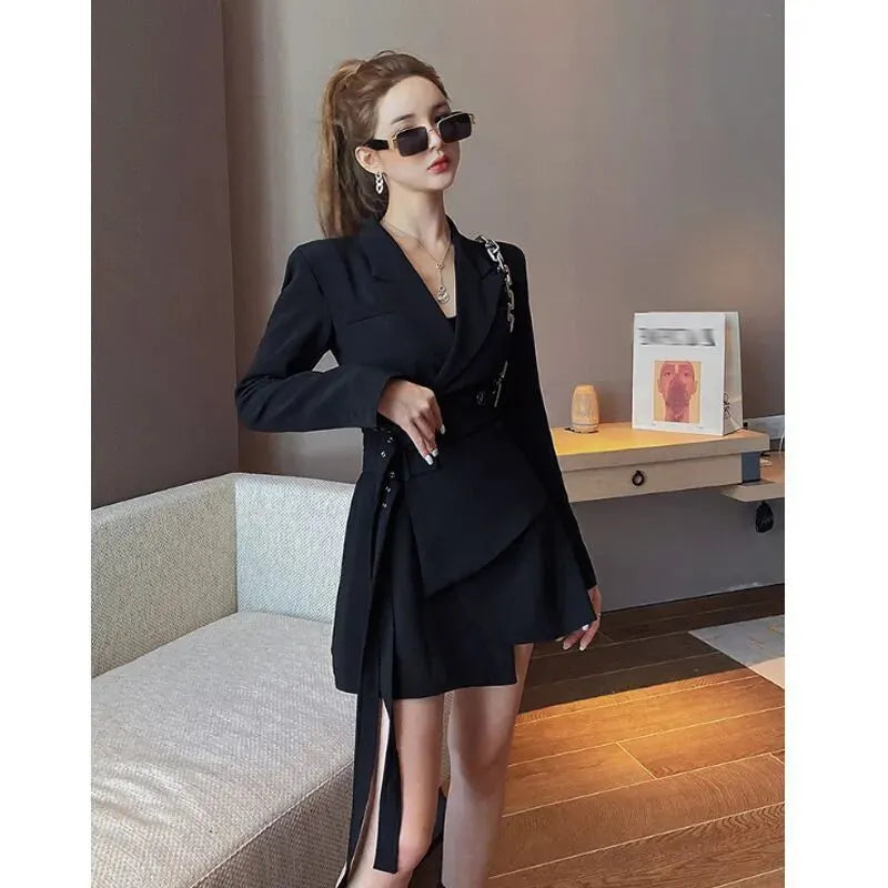 Elegant Blazer Dress Mini flared V-neck Dress - EX-STOCK CANADA