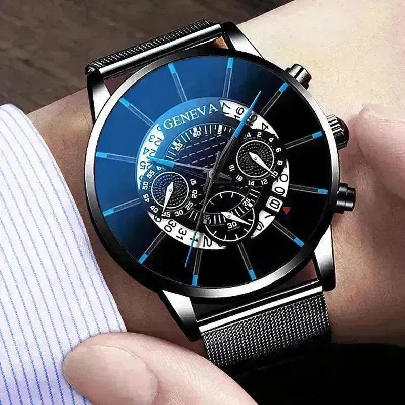 Mesh Strap Quartz Watch Alloy Business Calendar Men's Watch