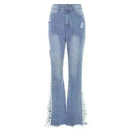 Fashion Ripped Casual Pants Bag Hip Contrast Frosted Bootcut Jeans - EX-STOCK CANADA