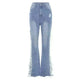 Fashion Ripped Casual Pants Bag Hip Contrast Frosted Bootcut Jeans - EX-STOCK CANADA