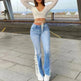 Fashion Ripped Casual Pants Bag Hip Contrast Frosted Bootcut Jeans - EX-STOCK CANADA