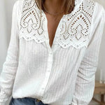 Women's Casual Summer Long sleeve Lace Stitching Shirt top Women - EX-STOCK CANADA