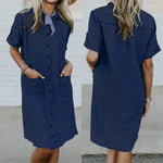 Women's Solid Color Casual Denim Short Sleeve Pocket loose Denim Dress - EX-STOCK CANADA