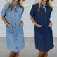 Women's Solid Color Casual Denim Short Sleeve Pocket loose Denim Dress - EX-STOCK CANADA