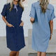 Women's Solid Color Casual Denim Short Sleeve Pocket loose Denim Dress - EX-STOCK CANADA
