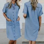 Women's Solid Color Casual Denim Short Sleeve Pocket loose Denim Dress - EX-STOCK CANADA