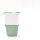 Two-tone pouch with white top and green bottom on a white background