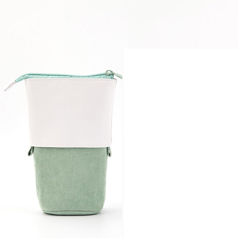 Two-tone pouch with white top and green bottom on a white background