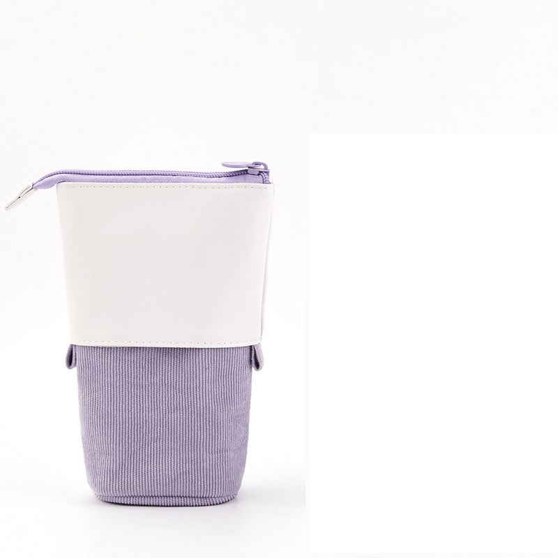 Two-toned pouch with white top and purple bottom on a white background