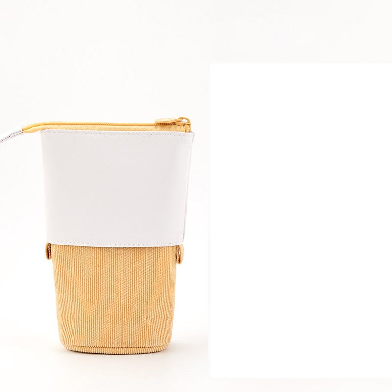 Two-toned pouch with white top and beige bottom on a white background