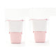 Two pink and white bags with zippers on a white background