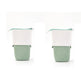 Two green and white bags with zippers on a white background