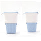 Two fabric baskets with white tops and blue bodies on a white background