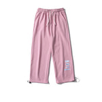 Pantalones Deportivos de Pierna Recta con Etiqueta Bordada – Joggers de Algodón de Corte Holgado en Gris, Azul y Rosa