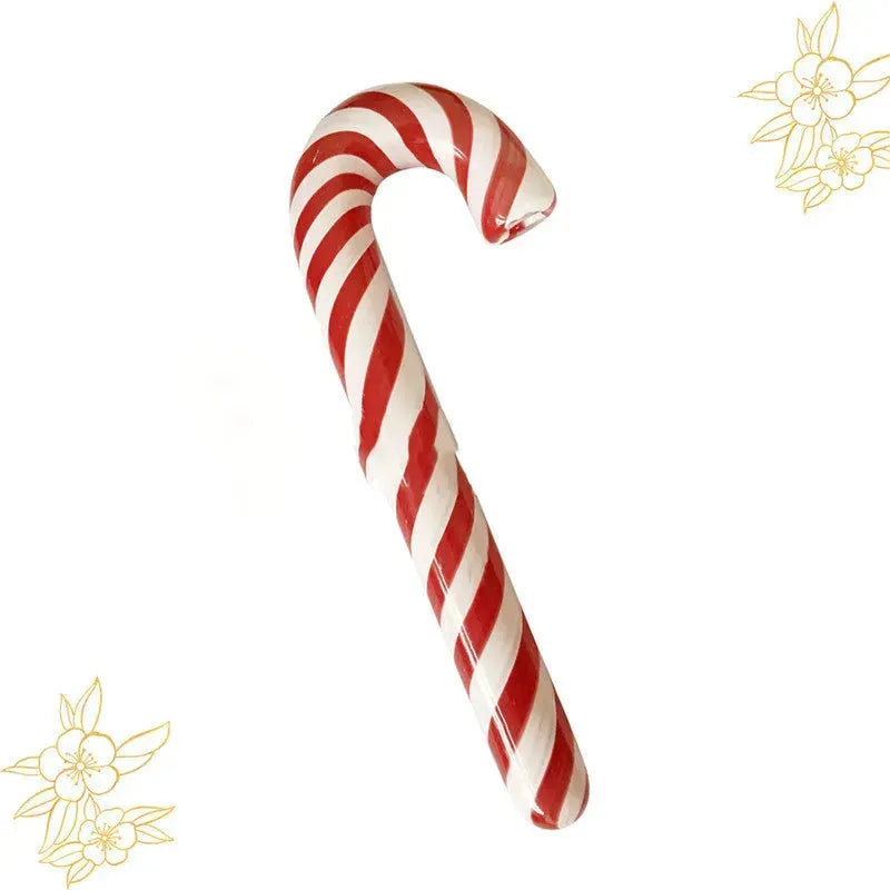 Red Striped Glass Pipe Cane Glass Hookah Glass Smoking Set - EX-STOCK CANADA
