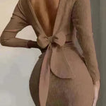 European And American Cross-border Bow Halter Long Sleeve Mini Dress - EX-STOCK CANADA