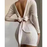 European And American Cross-border Bow Halter Long Sleeve Mini Dress - EX-STOCK CANADA