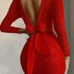 European And American Cross-border Bow Halter Long Sleeve Mini Dress - EX-STOCK CANADA