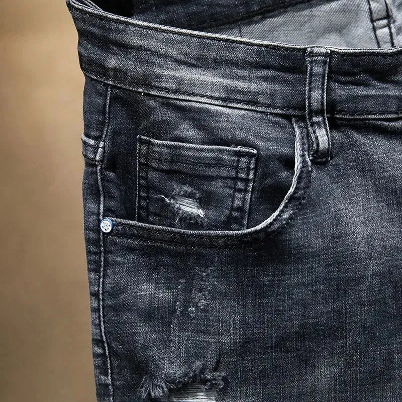 Summer Fashion Brand Worn Out Denim Shorts Youth Handsome 5-point Denim Small Straight Breeches Men"s Denim Pants Jeans