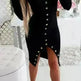 Autumn Winter Party Club V-neck Split Bodycon Sweater Dress - EX-STOCK CANADA