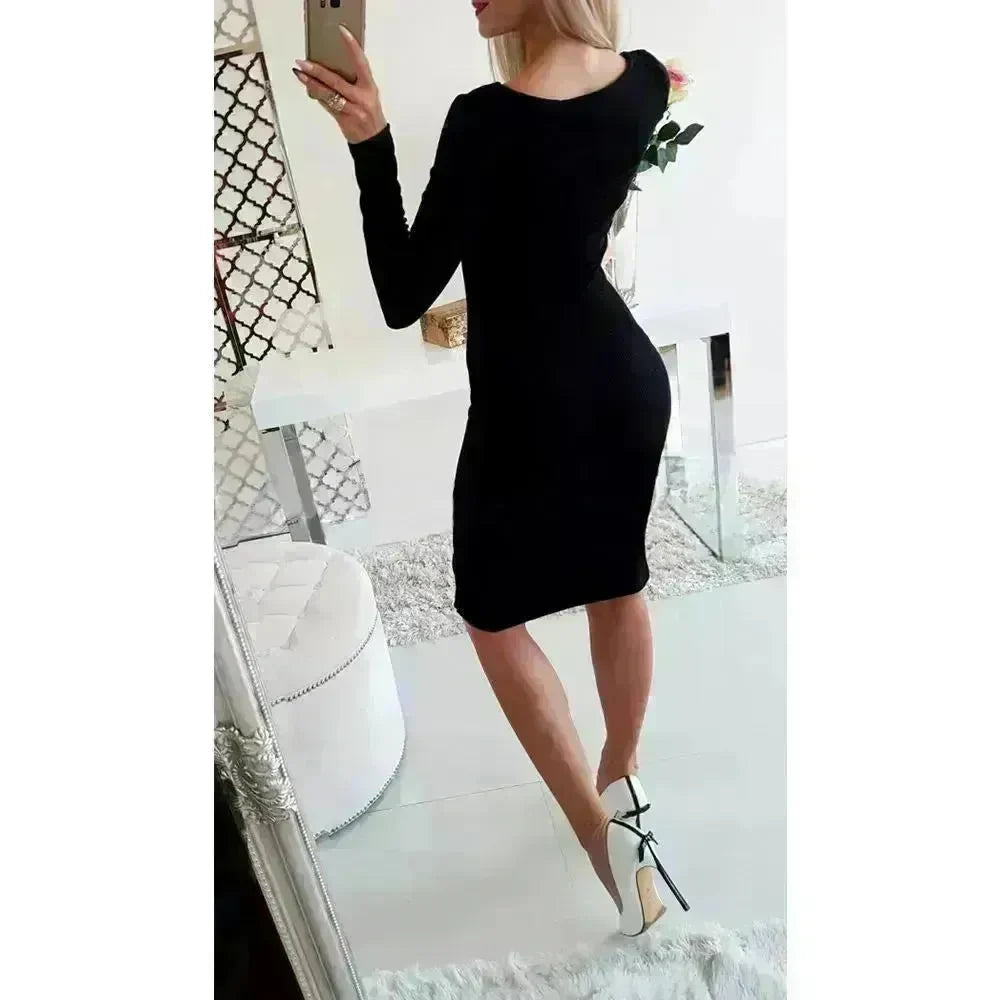 Autumn Winter Party Club V-neck Split Bodycon Sweater Dress - EX-STOCK CANADA