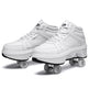 White high-top sneakers with roller wheels on a white background