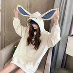 Cute Women Girls Rabbit Ears Plus Velvet Thick Hoodies Pullover Pocket Sweatshirts