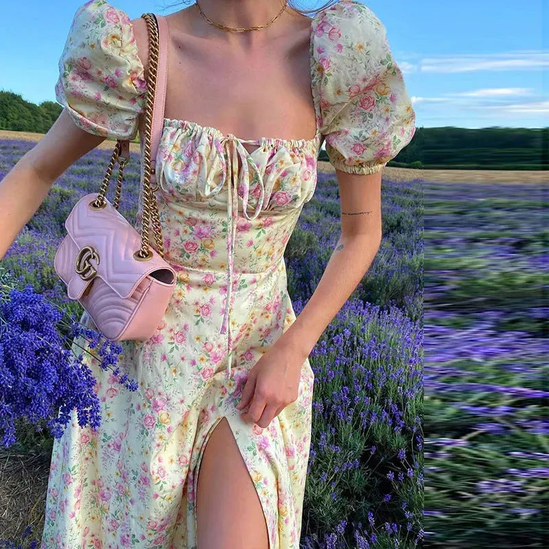 Summer Floral Print Dress Women Sexy Party Long Dresses Puff Short Sleeve - EX-STOCK CANADA