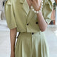 Simple Lapel Double-breasted Puff Sleeve Blazer  High-waist Pleated Casual Trousers suit - EX-STOCK CANADA