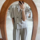 Simple Lapel Double-breasted Puff Sleeve Blazer  High-waist Pleated Casual Trousers suit - EX-STOCK CANADA