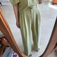 Simple Lapel Double-breasted Puff Sleeve Blazer  High-waist Pleated Casual Trousers suit - EX-STOCK CANADA