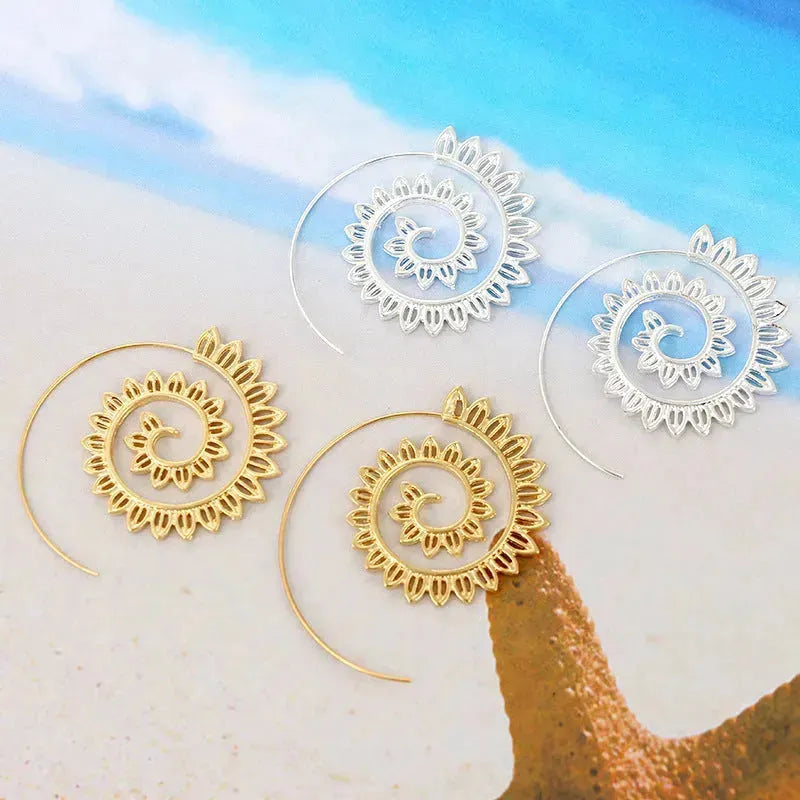 Round Spiral Earrings For Women Gold Color Big Exaggerated Gear Earrings - EX-STOCK CANADA