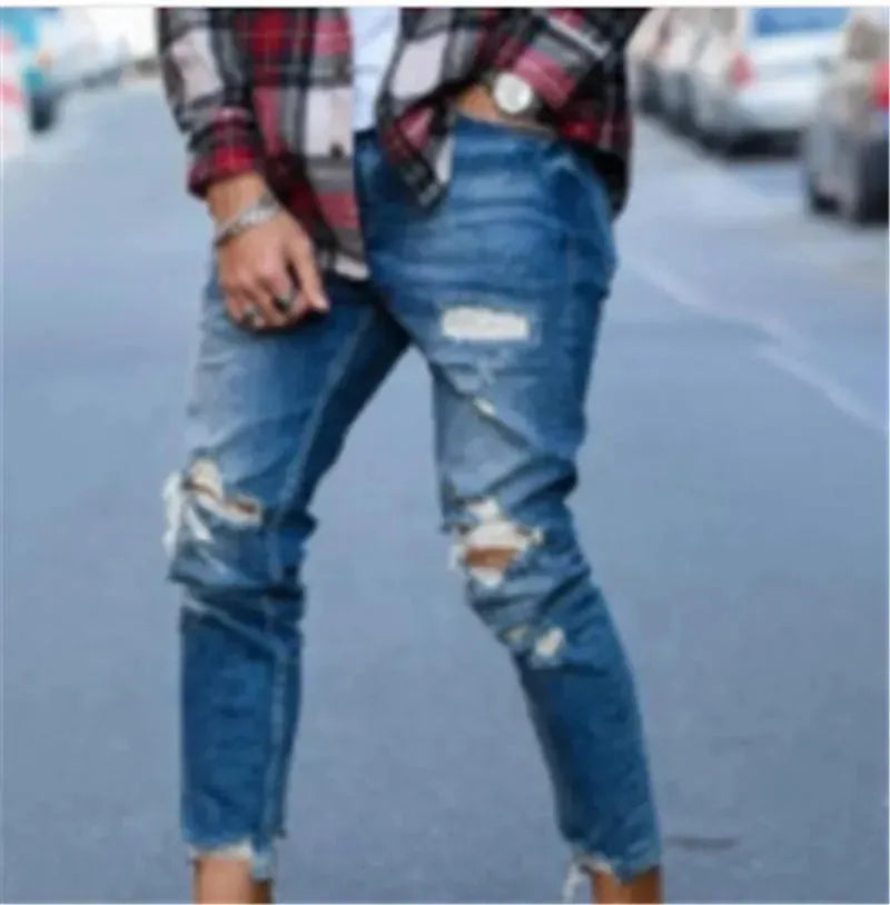 Men Fashion Ripped Hole Denim jeans pant trouser