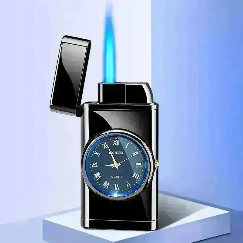 New Lighter With Electric Watch Rocker Arm Automatic Ignition Straight Blue Flame Lighter Creative Real Dial Inflatable Windproof Cigar Lighter Men's Watch Gift - EX-STOCK CANADA