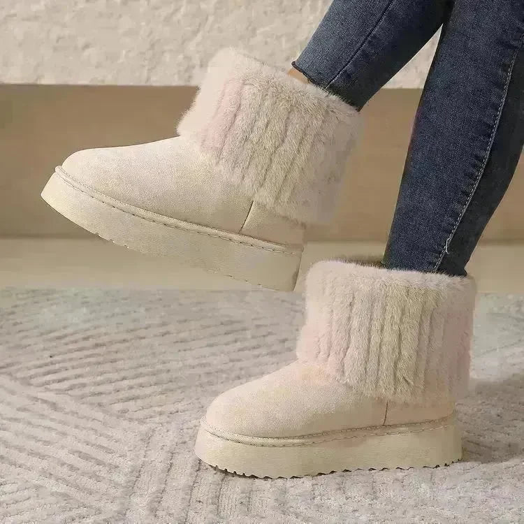 Thick-soled Plush Snow Boots Winter Warm Mid-tube Furry Cotton Shoes For Women Short Boot - EX-STOCK CANADA