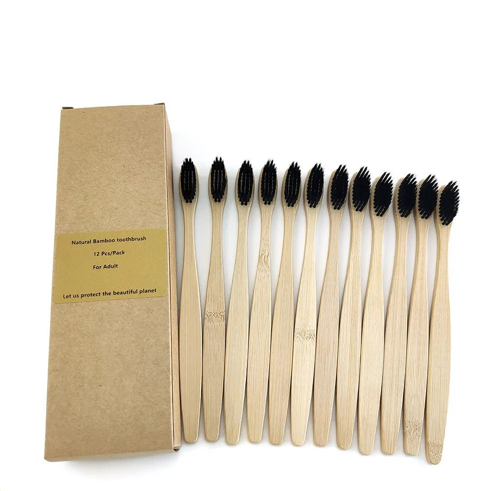 Eco friendly 12 Bamboo toothbrushes - EX-STOCK CANADA
