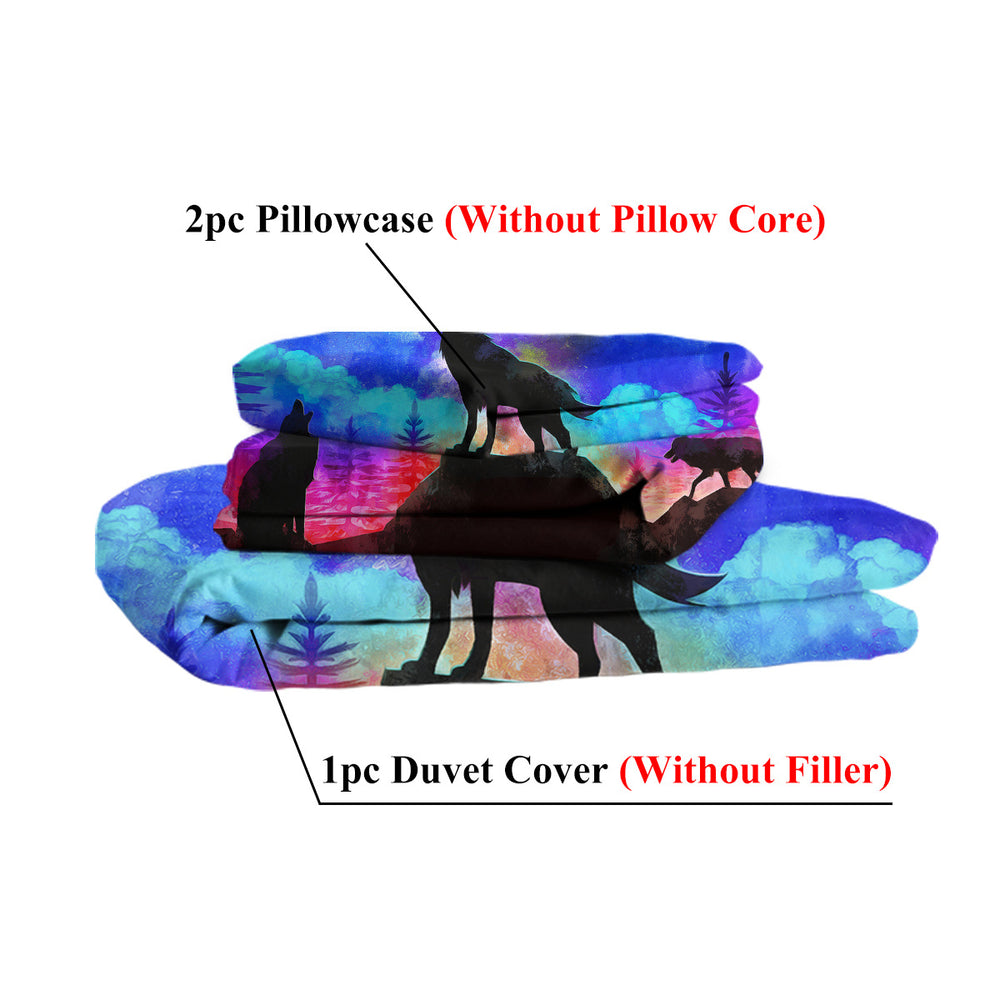 Moon Wolf Duvet Cover Set Single 3pcs Colorful Microfiber Kids Bedding Set EX-STOCK Canada 