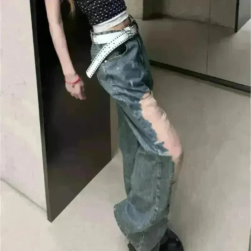Retro Washed Ripped Baggy Jeans Pant For Women Summer Hollow Out - EX-STOCK CANADA