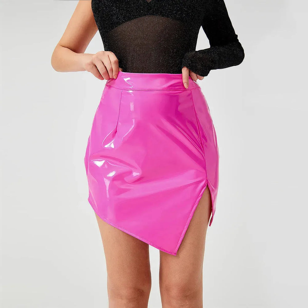 Fashion A Design Mini Leather Split Skirt - EX-STOCK CANADA
