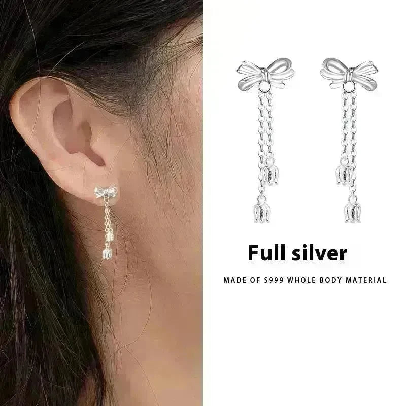 Silver Drop Earrings Tassel Bone Stud Earrings - EX-STOCK CANADA
