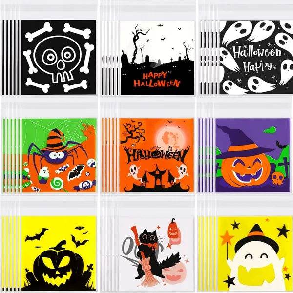 450 Pcs Halloween Cellophane Treat Bags Self-sealing Clear Candy Cookie Bags Pumpkin Ghost Black Cat Skull Trick Or Treat Bags For Halloween Birthday Trick Or Treat Party Favors Supplies EX-STOCK