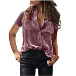 European And American Spring And Summer Pocket Short Sleeve Suede Shirt For Women