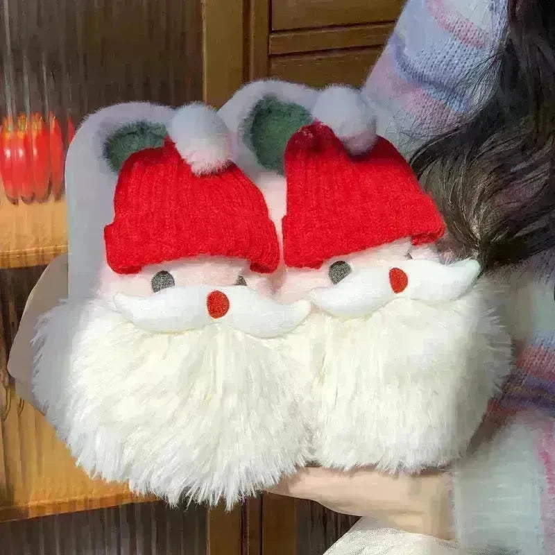 Cute Christmas Santa Claus Home Slippers Winter Warm Indoor Non-slip Floor Plush Shoes For Women - EX-STOCK CANADA